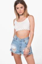 Boohoo Petite Mollie Knitted Festival Crop Top Ivory