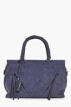 Boohoo Faith Stud Handle Zip Front Bowler Bag Navy