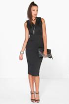 Boohoo Tall Ria Collar Plunge Midi Scuba Dress Black