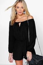 Boohoo Nellie Off The Shoulder Woven Playsuit