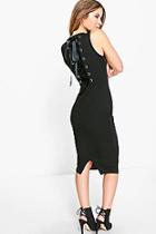 Boohoo Petite Emily Lace Up Detail Midi Dress