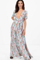 Boohoo Evie Floral Wrap Front Maxi Dress Bluebell