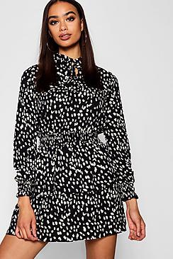 Boohoo Dalmation Print Ruffle Skater Dress