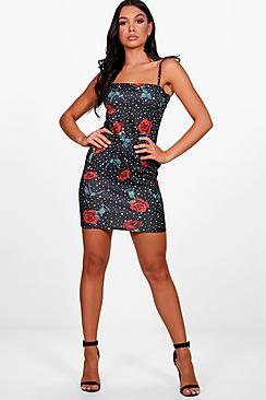 Boohoo Boutique Kat Floral And Spot Bodycon Dress