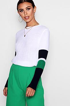 Boohoo Petite Tabby Sports Stripe Sleeve Jumper