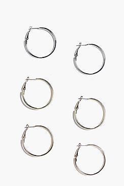 Boohoo Hollie Mixed Metal Hoop Earring 3 Pack