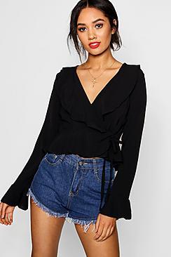 Boohoo Petite April Ruffle Detail Wrap Blouse