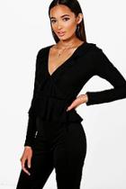 Boohoo Bella Long Sleeve Wrap Tea Blouse