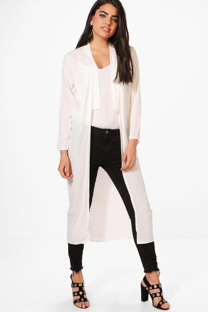 Boohoo Isabelle Step Collar Lightweight Duster Cream