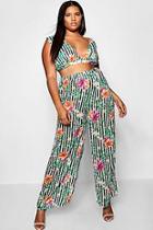 Boohoo Plus Rose Tropic Stripe Crop & Trouser Co-ord