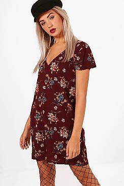 Boohoo Rachel V Neck Floral Shift Dress