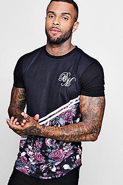 Boohoo Longline Bm Embroidered T-shirt With Curve Hem
