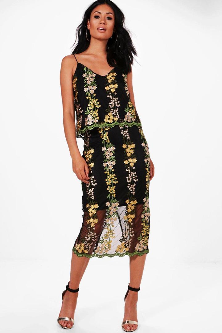 Boohoo Boutique Bea Embroidery Crop&skirt Co-ord Yellow