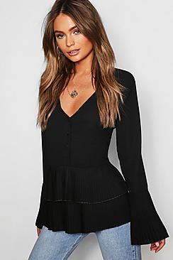 Boohoo Pleated Drop Hem Blouse