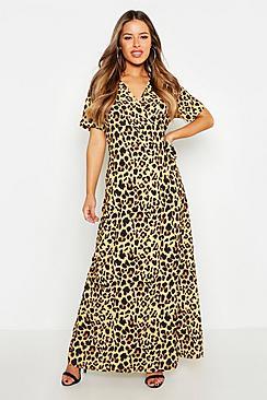 Boohoo Petite Wrap Leopard Print Maxi Dress