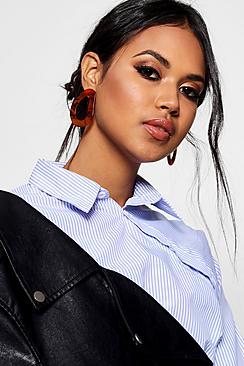 Boohoo Sarah Tortoiseshell Distorted Oval Earrings