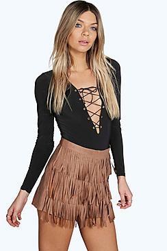 Boohoo Pollie Tassel Suedette Shorts