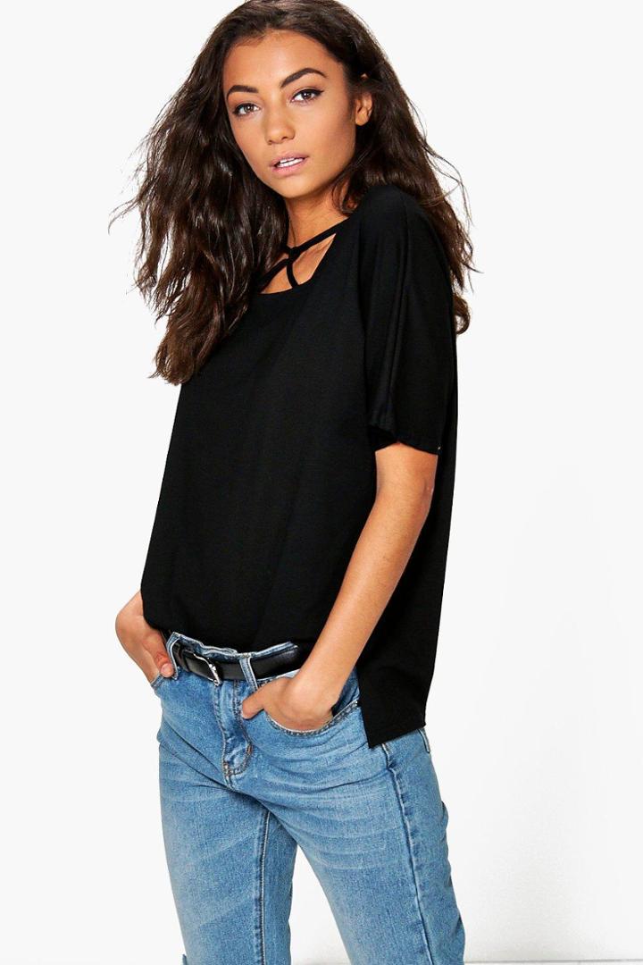 Boohoo Tall Mendi Caged Loop Detail Neck T-shirt Black