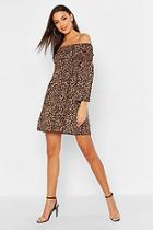 Boohoo Tall Leopard Shirred Shift Dress