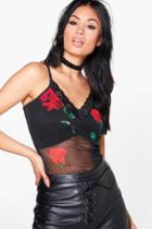 Boohoo Maria Floral Mesh Lace Insert Cami Black