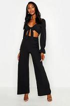 Boohoo Volume Sleeve Tie Front Top & Wide Leg Trouser Co-ord
