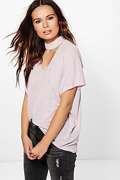 Boohoo Penny Choker Fine Knit Oversized Top