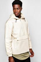 Boohoo Front Pocket Over The Head Jacket With Back Print Stone