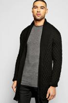 Boohoo Cable Knit Cardigan With Plackett Black