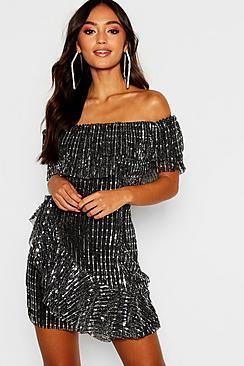 Boohoo Petite Metallic Frill Mini Dress