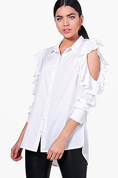 Boohoo Lucy Ruffle Cold Shoulder Shirt