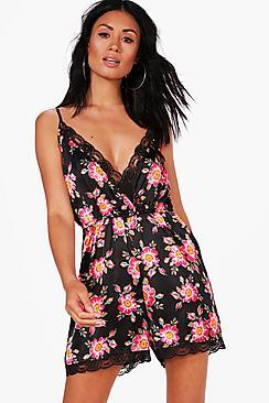 Boohoo Clara Dark Floral Playsuit