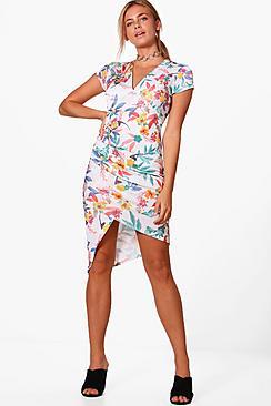 Boohoo Jodie Tropical Midi Wrap Dress