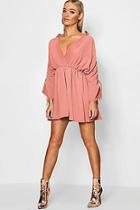 Boohoo Ruched Sleeve Wrap Front Shift Dress