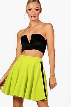 Boohoo Lara Contrast Side Bright Skater Mini Skirt