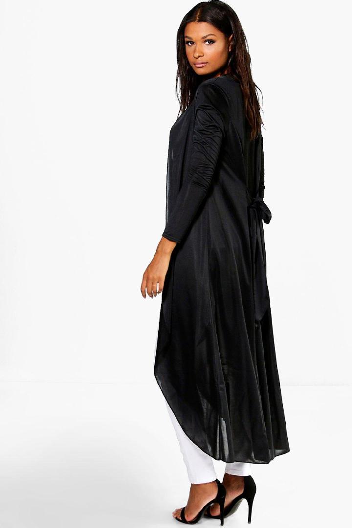 Boohoo Tia Tie Back Collarless Slinky Maxi Duster Black