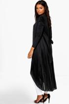 Boohoo Tia Tie Back Collarless Slinky Maxi Duster Black