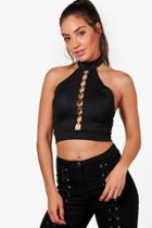 Boohoo Eleanor Eyelet Trim Choker Crop Top Black