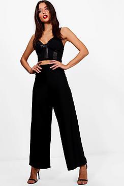 Boohoo Thick Rib Wide Leg Trouser