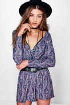Boohoo Shally Wrap Front Paisley Playsuit Multi