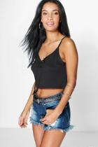 Boohoo Ameilie Lace Up Front Crop Cami Black