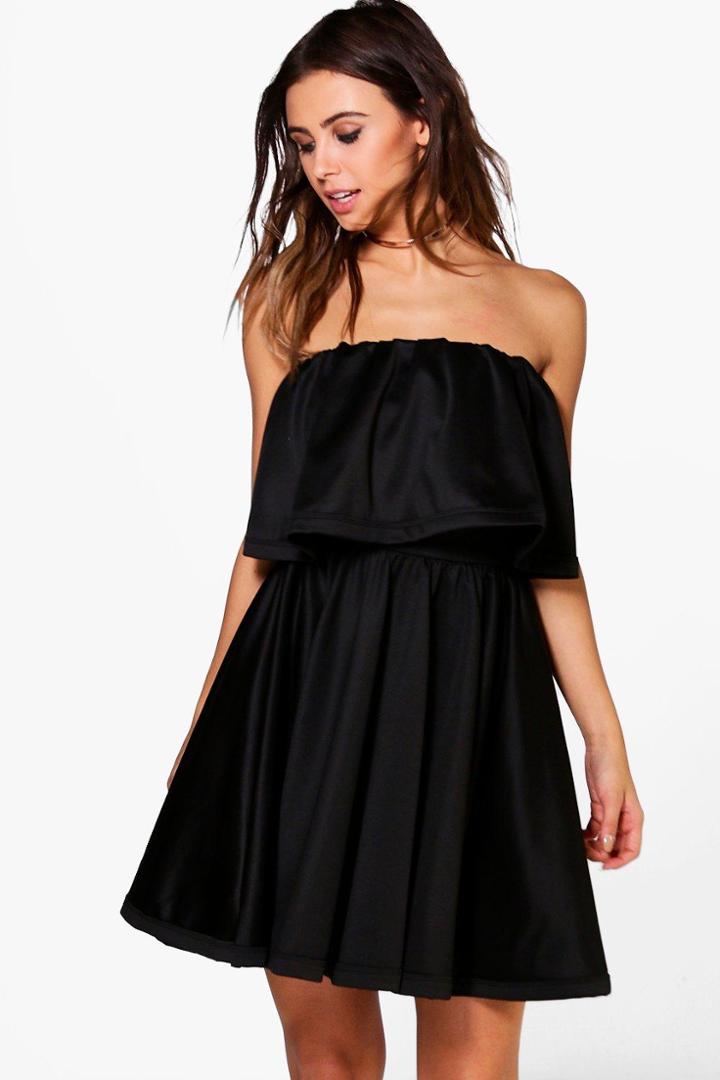 Boohoo Posie Bandeau Double Layer Skater Dress Black