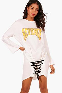 Boohoo Codie Revenge Lace Up Slogan Tee Dress