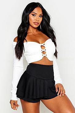 Boohoo Ruffle Detail Crepe Skort