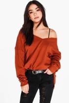 Boohoo Layla V-neck Loose Fit Jumper With Split Side Seams Ginger