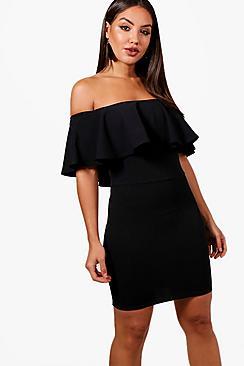 Boohoo Crepe Off The Shoulder Bodycon Dress