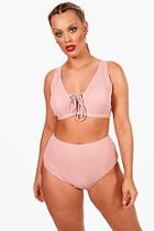 Boohoo Plus Maya Textured Lace Up Bikini