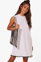 Boohoo Frankie Pom Pom High Neck Dress