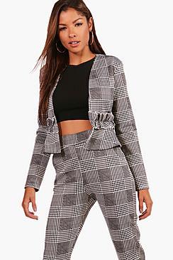 Boohoo Rosie Check Frill Detail Jacket