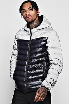 Boohoo Reflective Contrast Puffer Jacket