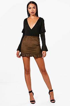 Boohoo Stephanie Crepe Frill Hem Skirt